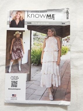 Know Me ME2038 Sewing Pattern | Tiered Dress Two Lengths | Plus Size Y5 18–26